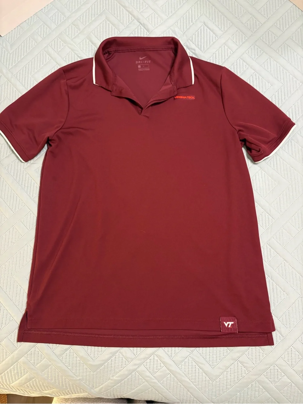 Nike Virginia Tech Hokies Dri-fit Polo Shirt Short Sleeves Maroon Size L